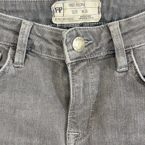 Free People Womens Frayed Hem Cropped Jeans Gray Size 26 High Rise Stretch Denim - Picture 3 of 6